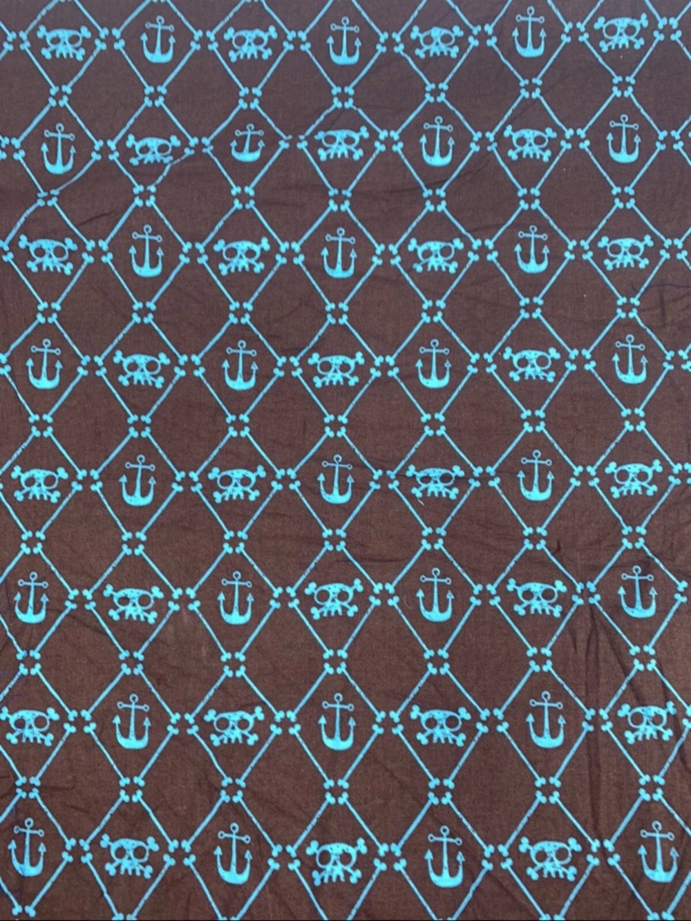 Johnny Yanok David Textiles Kolea Brown Teal Skulls Anchors Nautical Fabric 2y+